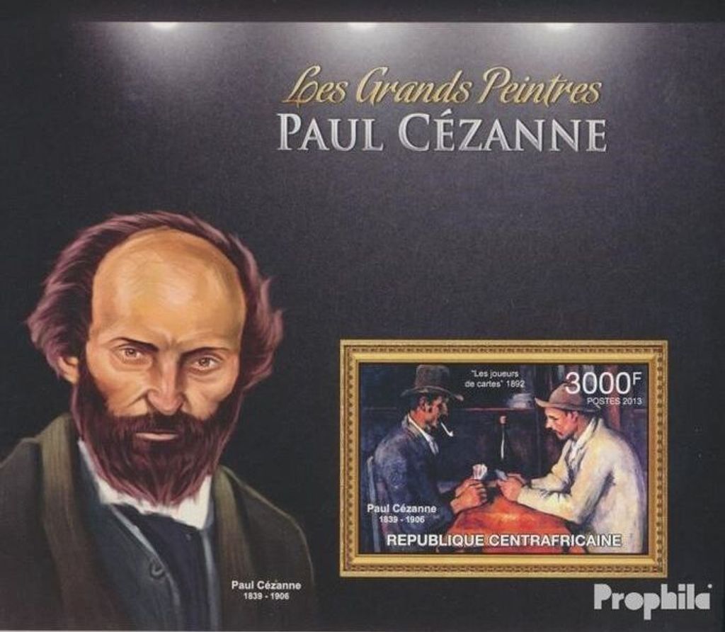 Briefmarken Zentralafrikanische Republik 2013 Mi Block 1005 (kompl. Ausgabe) postfrisch Paul Cézanne (Les joueurs de cartes)