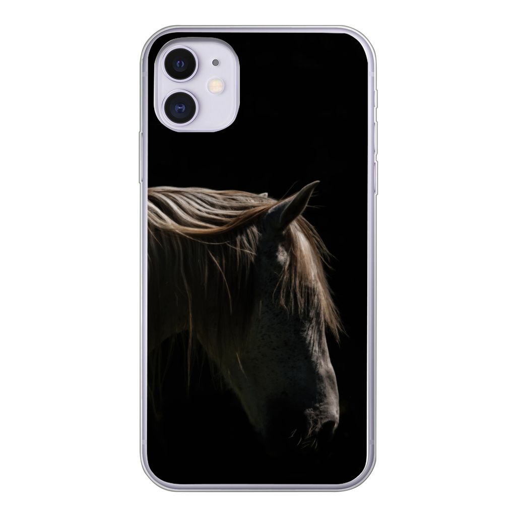 MuchoWow Handyhülle Schutzhülle Hülle für iPhone 11 Pferd - Tiere - Weiß Silikon Softcase Handy Hülle - Handytasche