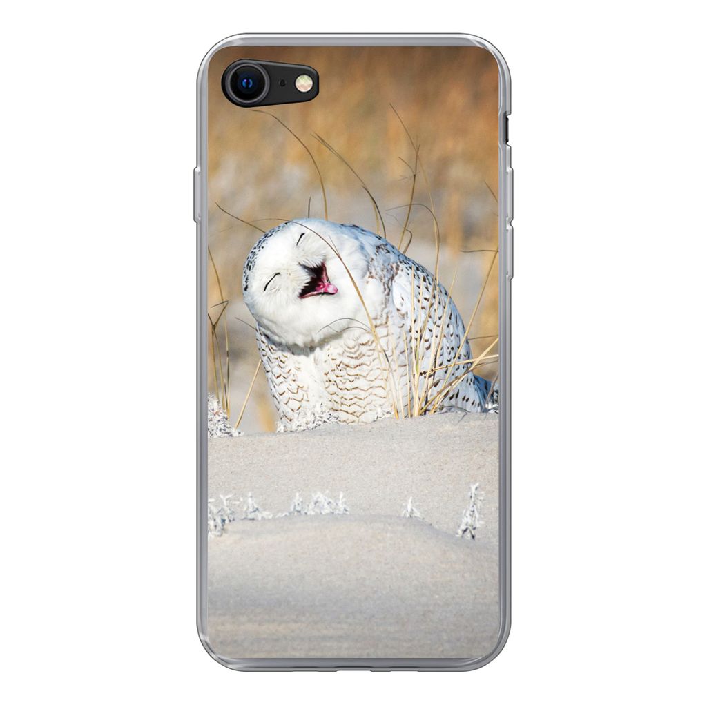 MuchoWow Handyhülle Schutzhülle Hülle für iPhone SE 2020 Eule - Schnee - Düne Silikon Softcase Handy Hülle - Kartenbesitzer