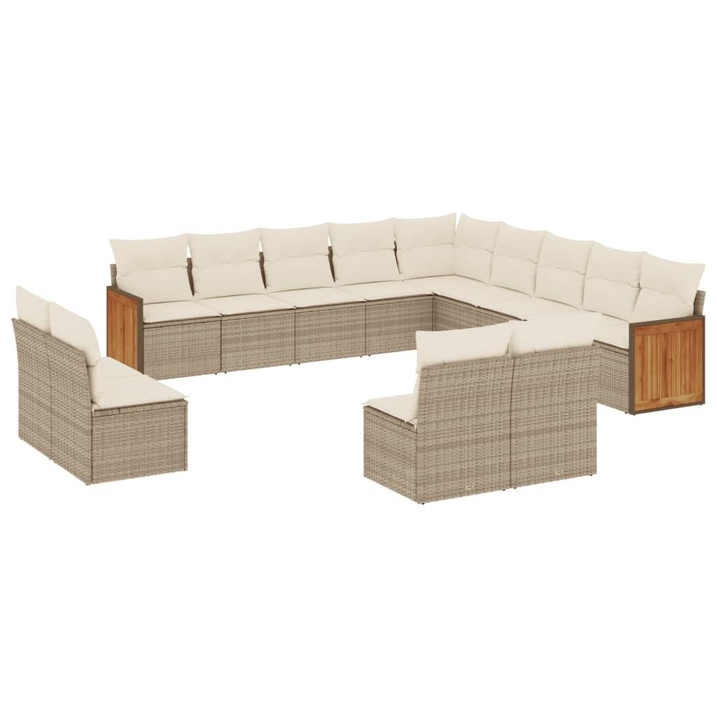 vidaXL 13-tlg. Garten-Sofagarnitur mit Kissen Beige Poly Rattan