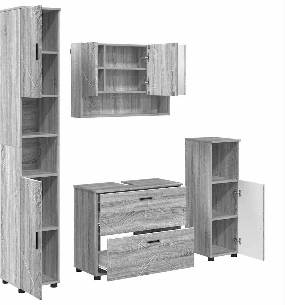 "WINTER SALE"Badezimmermöbel-Set stylische - Badezimmerschrank, Badschrank - 4 pcs Graues Sonoma Sperrholz und Metall - Badezimmerschränke NeuMö...