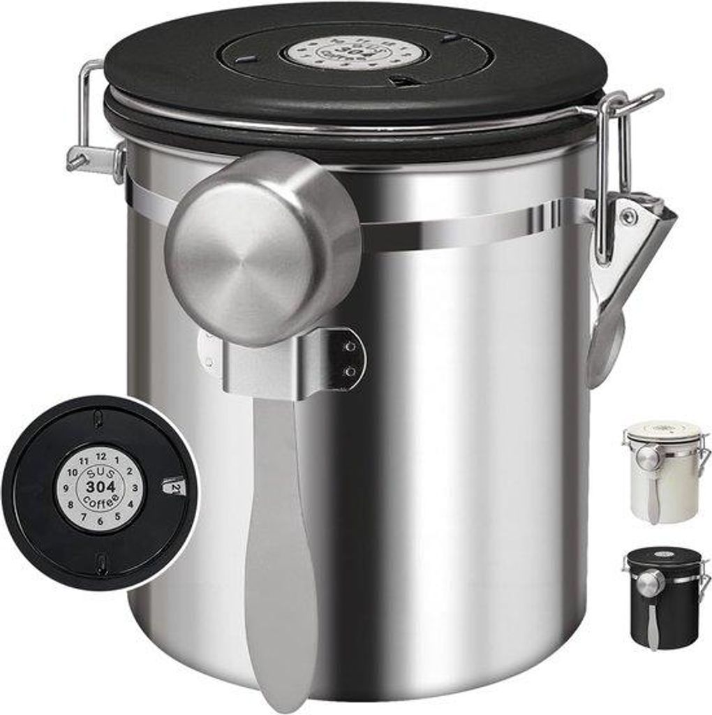 1,5 L luftdichter Kaffeevorratsbehälter aus Edelstahl, inklusive Löffel, für Kaffee, Tee, Zucker, Mehl und Getreide.