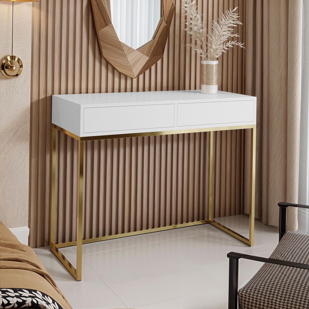 AX LIVING Schminktische Weiß Lortie 80 cm Schubladen goldenes Gestell