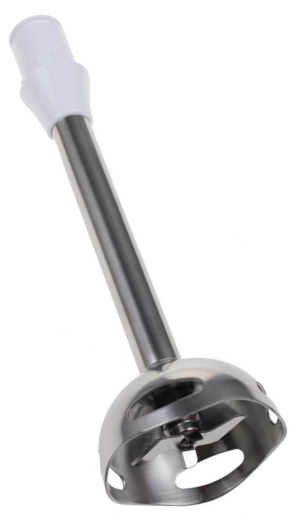 A close-up studio shot of an immersion blender attachment.