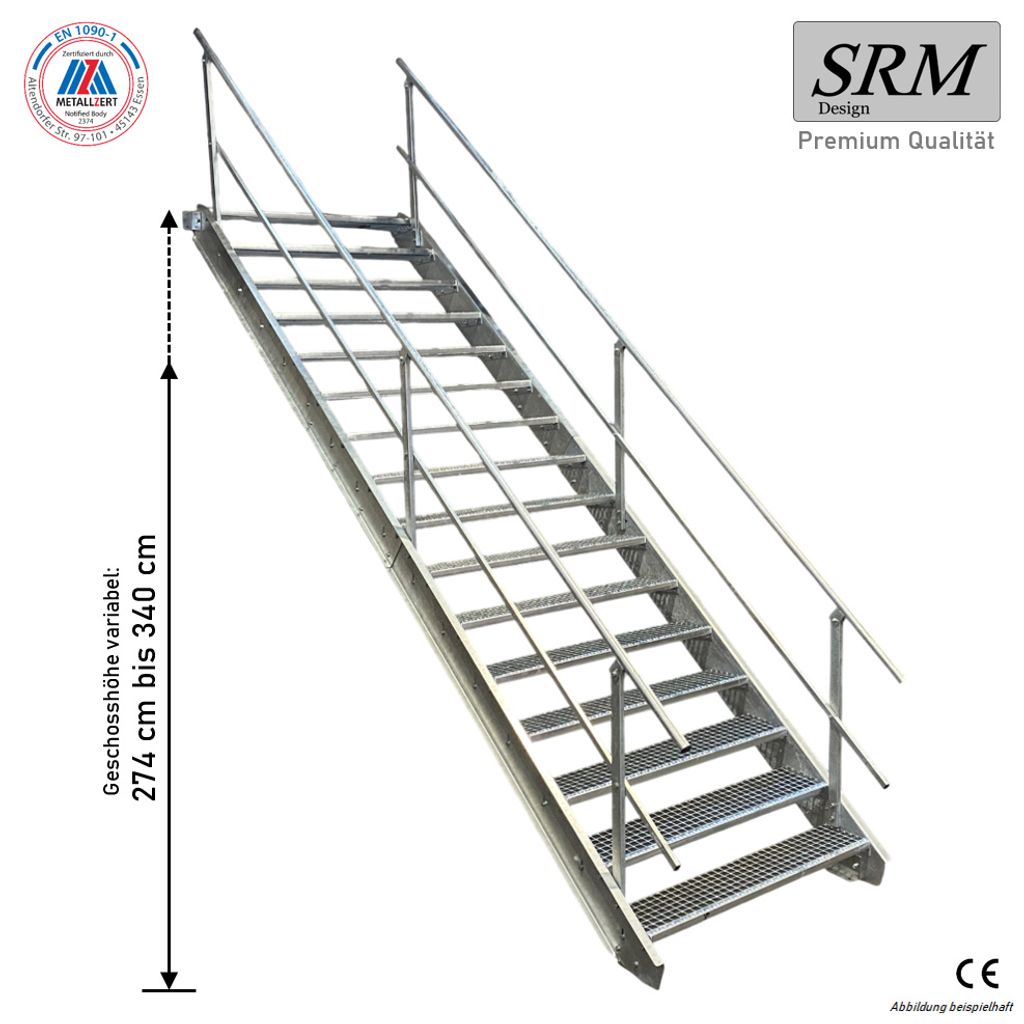 SRM Design Wangentreppe Stahl verzinkt, 16 Stufen, B 100 Produktbild 