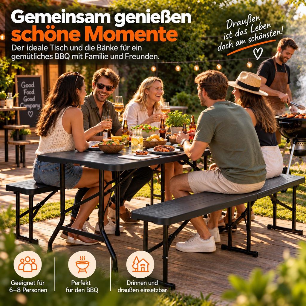 Rijoka Klappbar Gartenmöbel-Set – Holzoptik – Klappmöbel