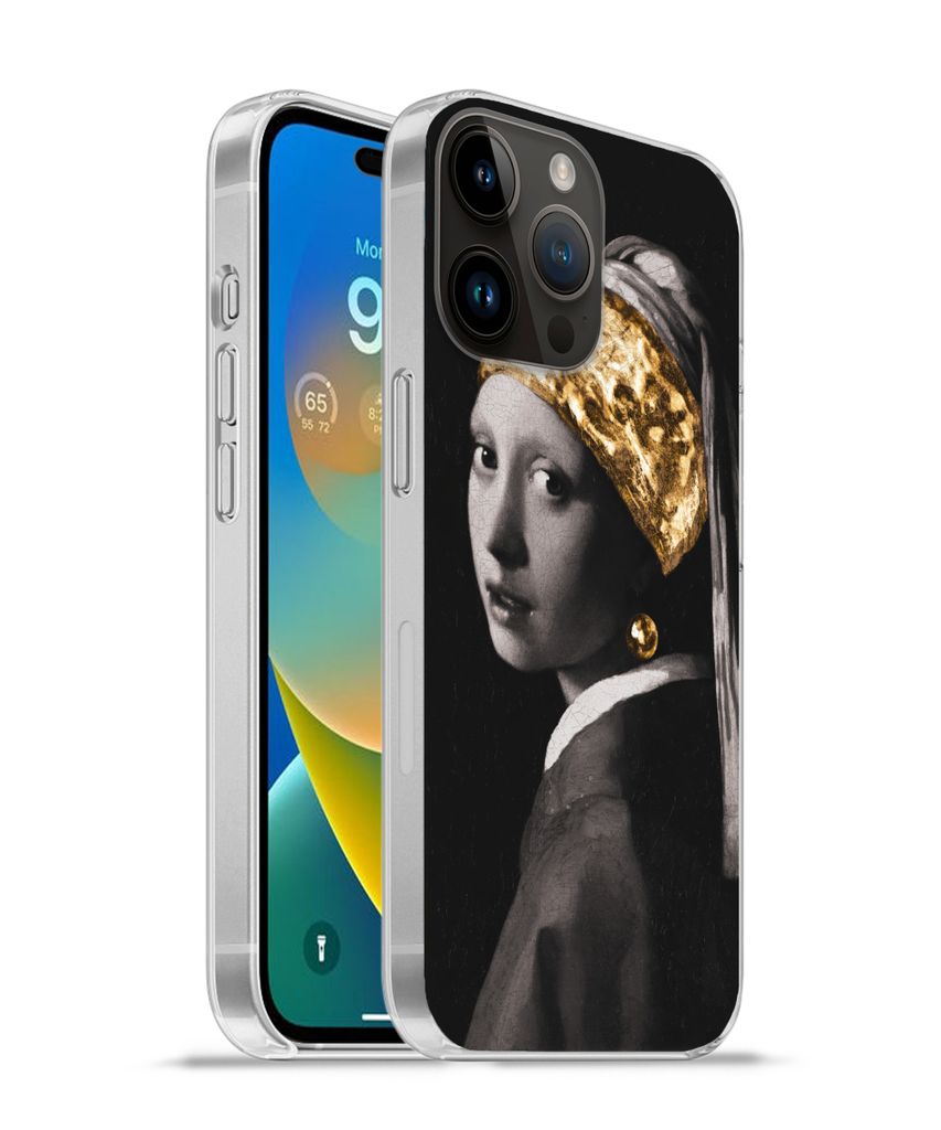 MuchoWow Handyhülle Schutzhülle Hülle für Apple iPhone 14 Pro Max Malerei - Gold - Schwarz - Weiß Silikon Softcase Handy Hülle - Hardcover
