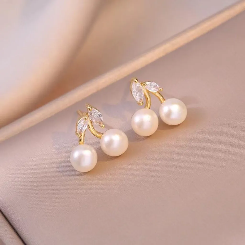 Orecchini Pendenti Ciliegia Oro 14k e Perle S925 - Eleganza KST3334 - 2