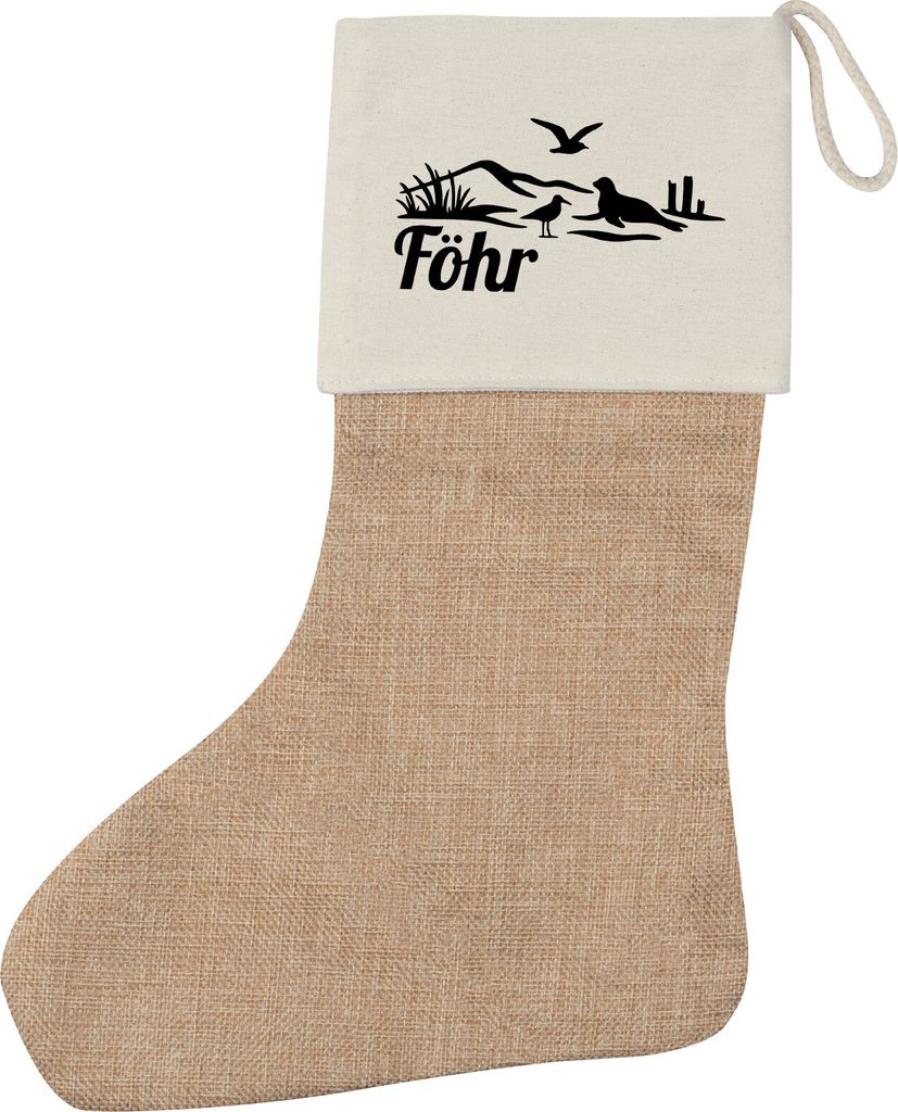 Huuraa Weihnachtsstrumpf Föhr Strandmotiv Beige Jute Kaminstrumpf Geschenkidee