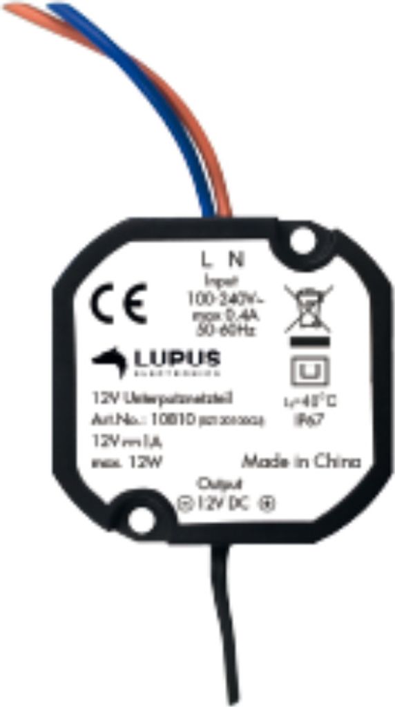 LUPUS 10810 Alimentatore da incasso, 12V 1A, resistente Immagine del prodotto 