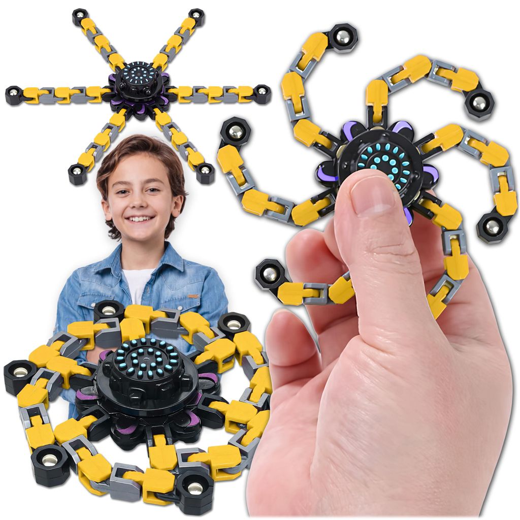 KRUMAD Fidget Spinner 2 in 1, Transformierbarer Roboter, Kompakt 7 cm, Flexibler Finger Spinner für Kinder und Erwachsene, Antistress Spielzeug, Gelb
