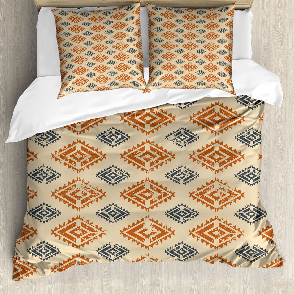 ABAKUHAUS Sambia Bettbezug, Folk Retro Style, Milbensicher Allergiker geeignet mit Kissenbezügen, 200 cm x 200 cm - 80 x 80 cm, Sand orange Dunkel...