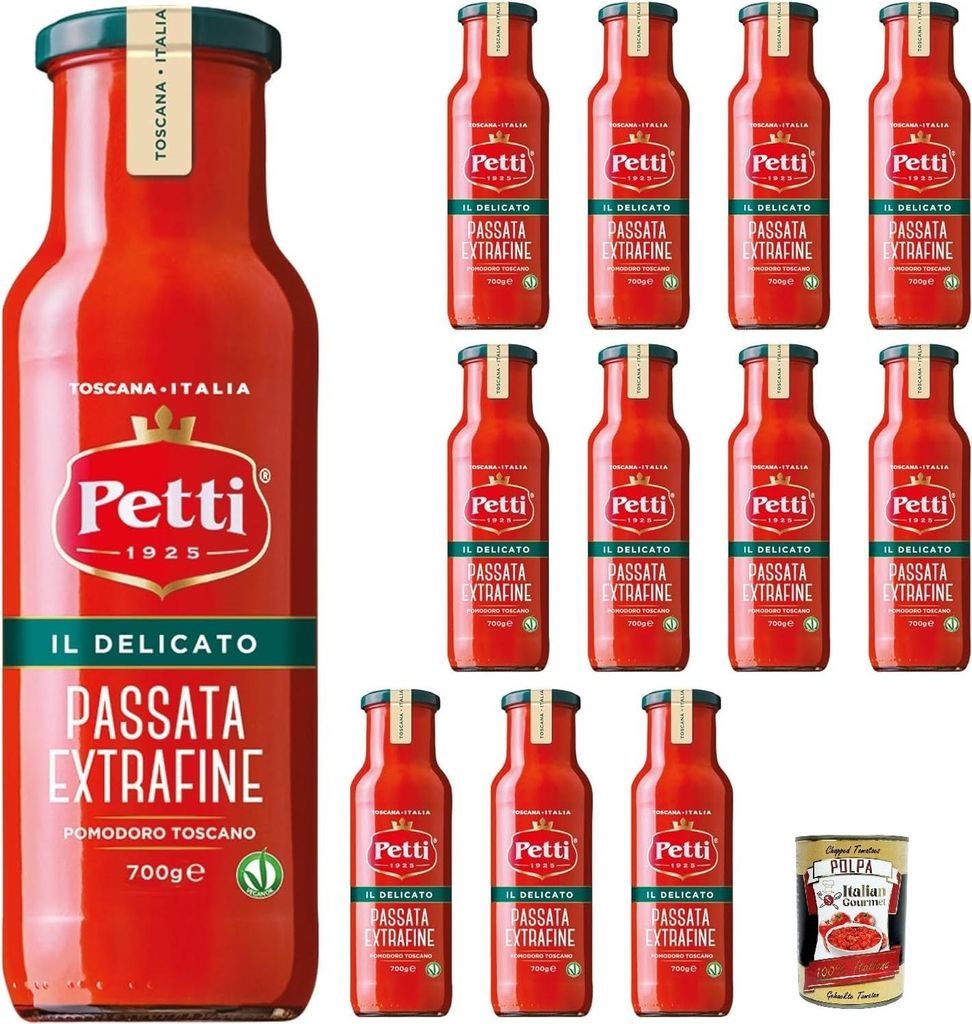 Petti Il Delicato, Passata di Pomodoro Extra fine Extra feines Tomatenpüree 12x700gr + Italian Gourmet polpa 400g