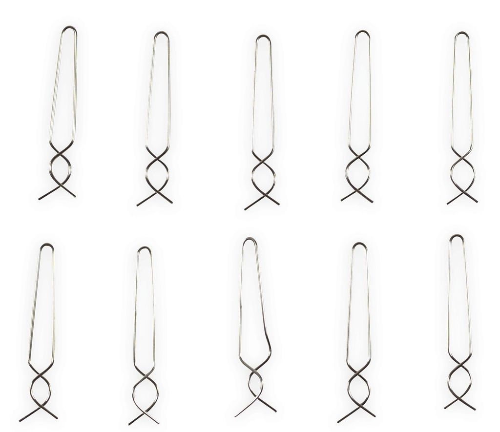 Ten silver hair clips arranged in two rows on a white background.