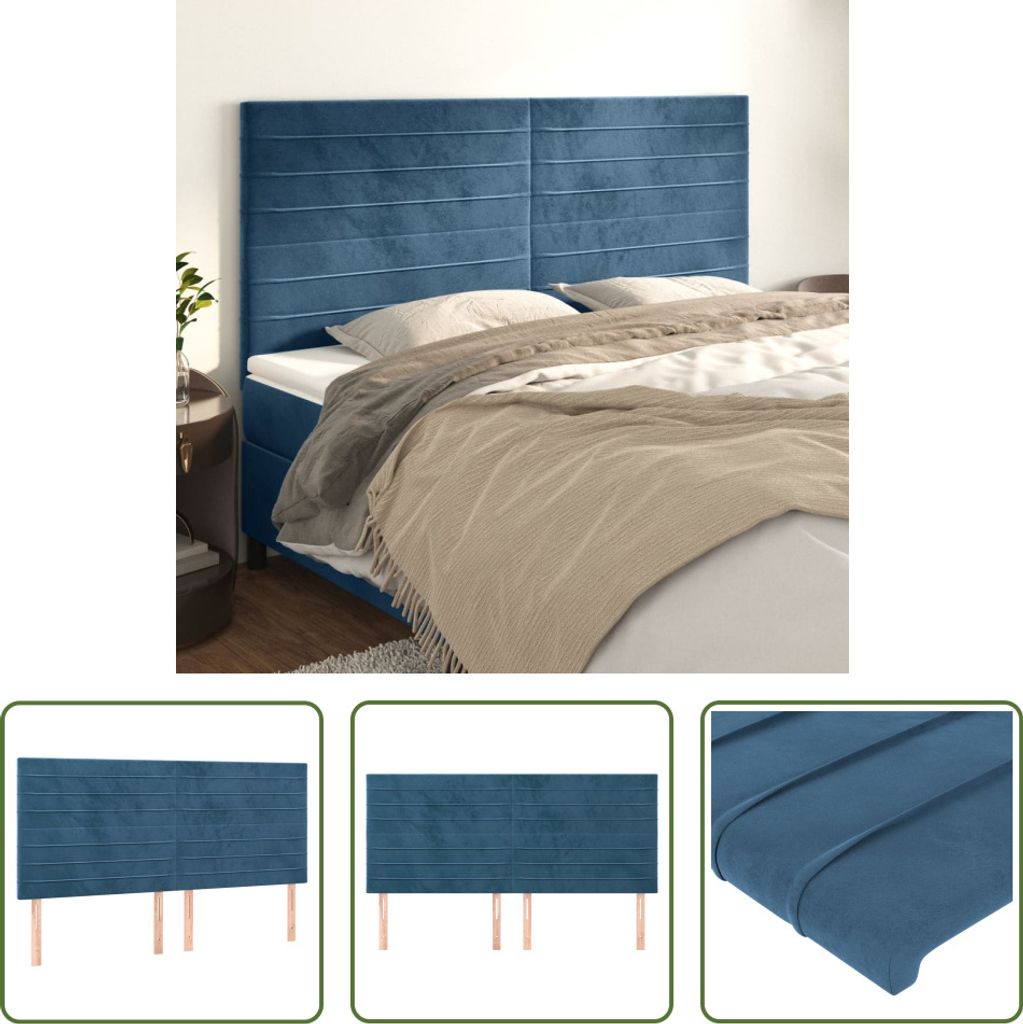 The Living Store Kopfteile 4 Stk. Dunkelblau 90x5x78/88 cm Samt