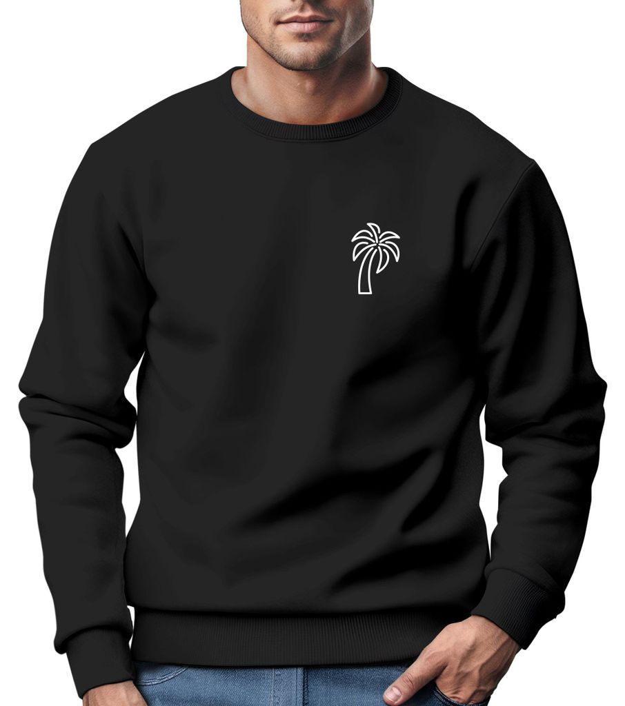 Sweatshirt Herren Aufdruck Print Palme Line Art Motiv Rundhals-Pullover Fashion Streetwear Neverless schwarz -weiss S