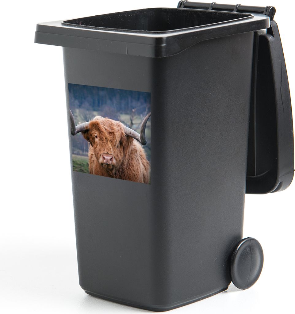 MuchoWow Mülltonnenaufkleber Schottischer Highlander - Hörner - Berg 40x40 cm - Abfall-Aufkleber - Container - für Abfallcontainer