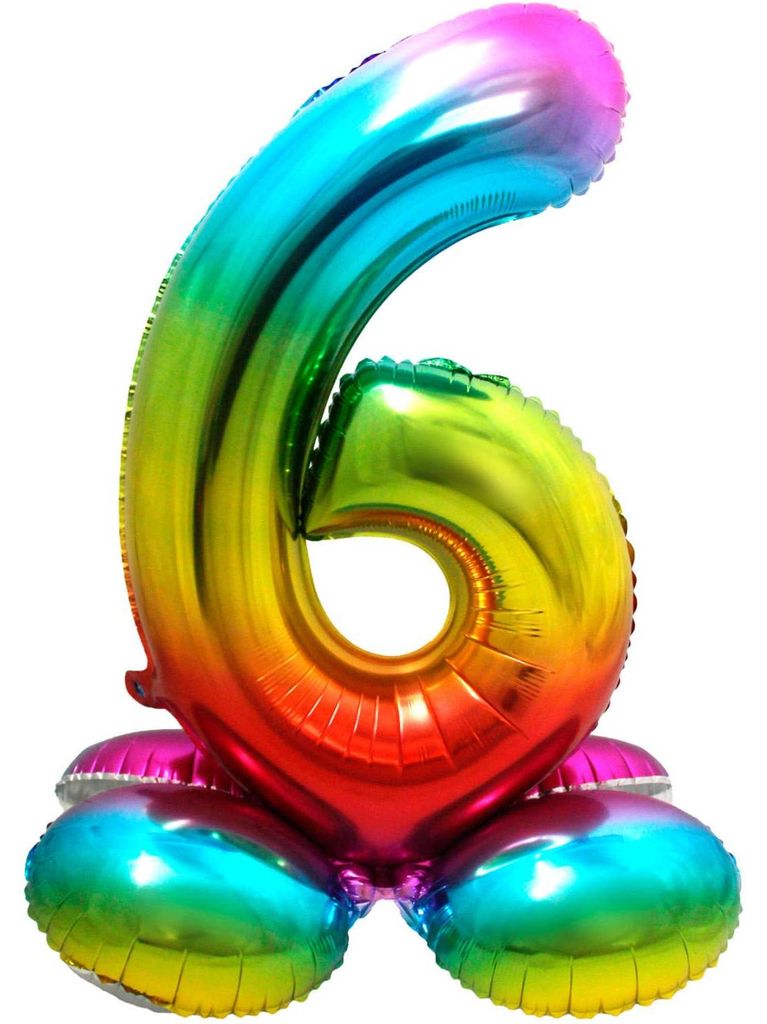 Folienballon Zahl 6 Rainbow 81 cm mit Basis - Luftballon Produktbild 