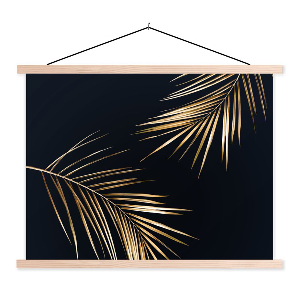 MuchoWow Textilposter Blätter - Pflanzen - Gold - Schwarz - Luxus 40x30 cm mit holzfarbenen Rahmen - Bilder
