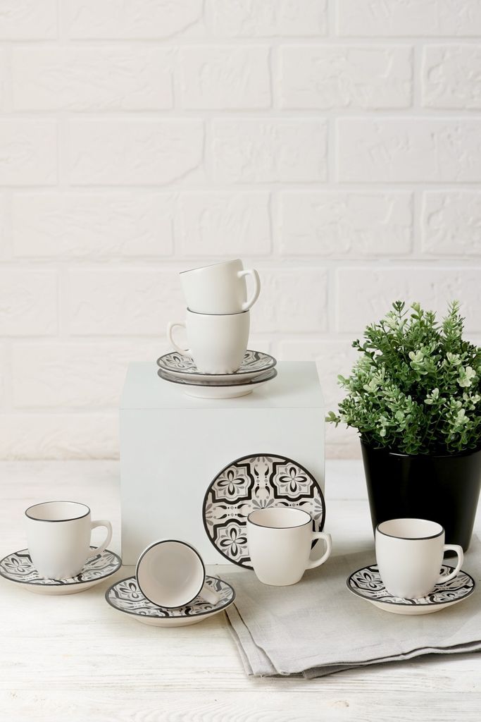 Hermia Concept, X0001432700, Kaffeetassen-Set (12-teilig), 100 % KERAMIK, Schwarz, 6 x 6 x 6 cm