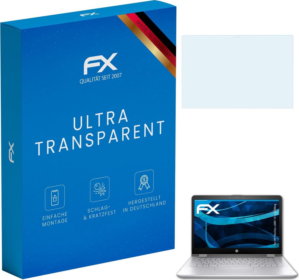 atFoliX FX-Clear 2x Schutzfolie kompatibel mit HP Pavilion x360 14-cd0700ng Displayschutzfolie