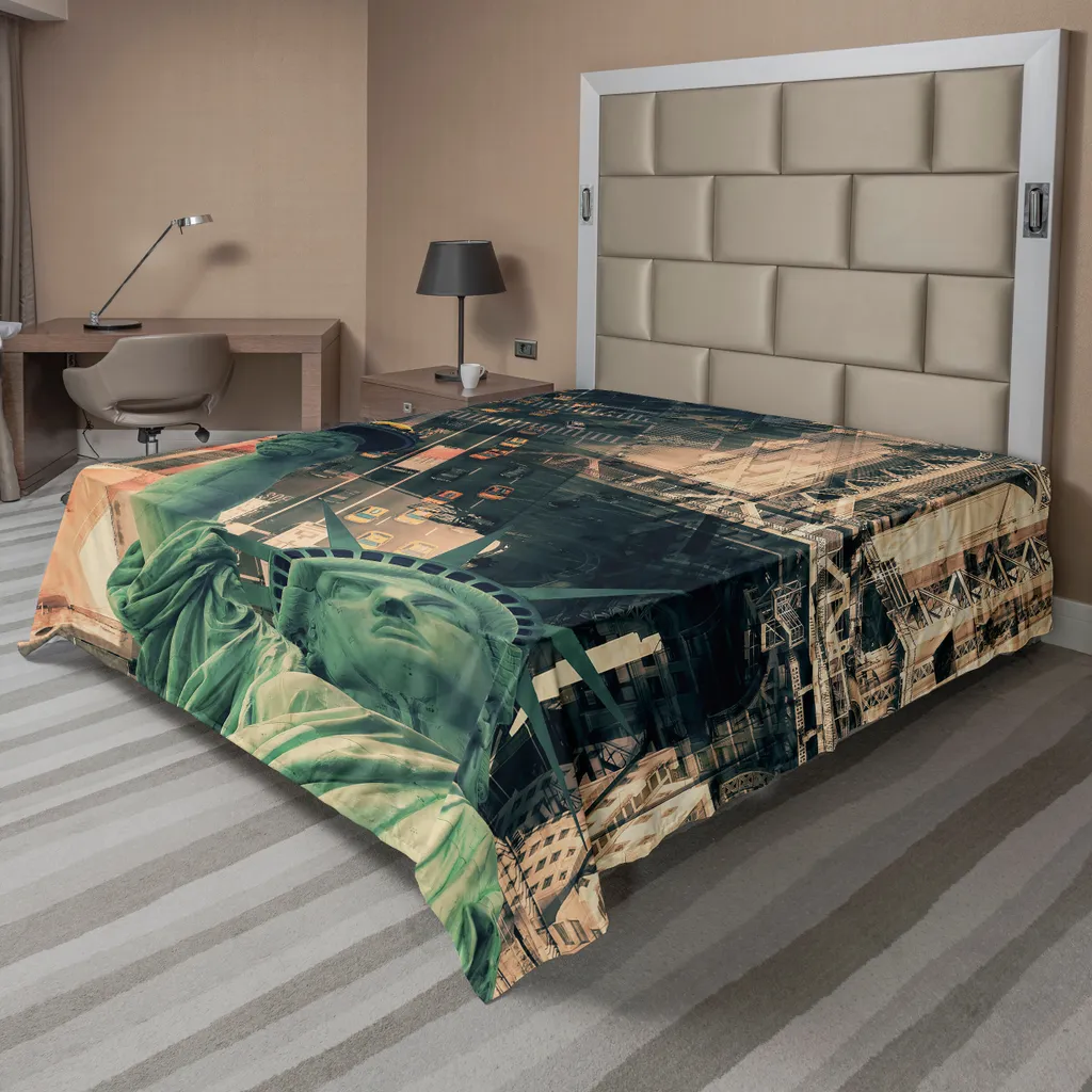Drap plat pour lit décoratif New York Rouge et Gris 266 x 260 cm Souple