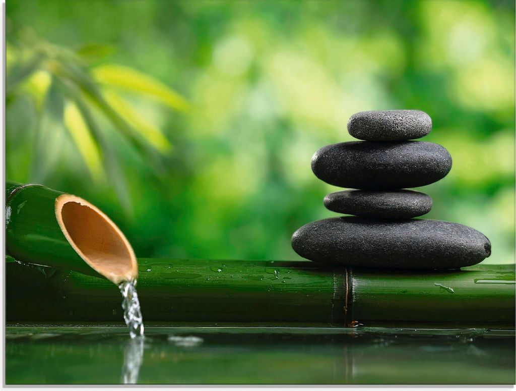 ARTland Glasbild Bambusbrunnen und Zen-Stein Größe: 60x45 cm