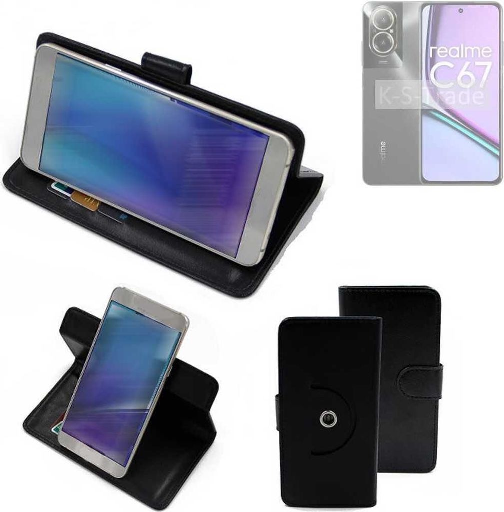 K-S-Trade Case Schutzhülle Handyhülle kompatibel mit Realme C67 4G Flipcase Smartphone Cover Handy Schutz Tasche Klapphülle Walletcase schwarz