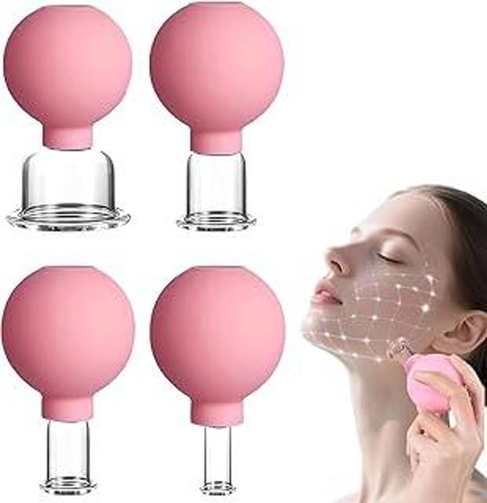 4 Stück Schröpfgläser Mit Silikon Saugball,Schröpfglas Set aus Echtglas,Facial Cupping Set,Mit Silikonball,Gesicht Vakuum Massage Schröpfen F...