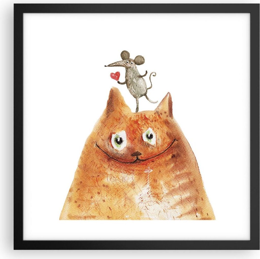 Gerahmtes Poster - Schwarzer Rahmen - Katze Maus Kinder - Produktbild 
