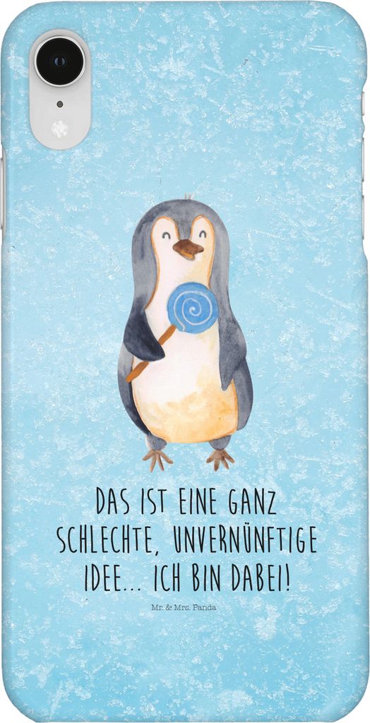 Mr. & Mrs. Panda Iphone XR Handyhülle Pinguin Lolli - Eisblau - Geschenk, Handy Case, Spruch, Premium Kunststoff, Unvernünftig, Süßigkeiten