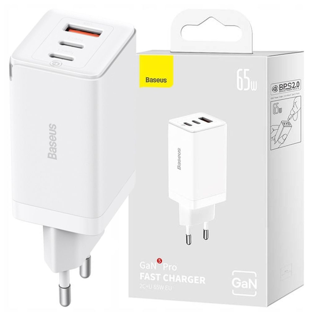 Baseus Gan5 Pro 2Xusb-C + caricatore Usb, 65W (bianco) Immagine del prodotto 