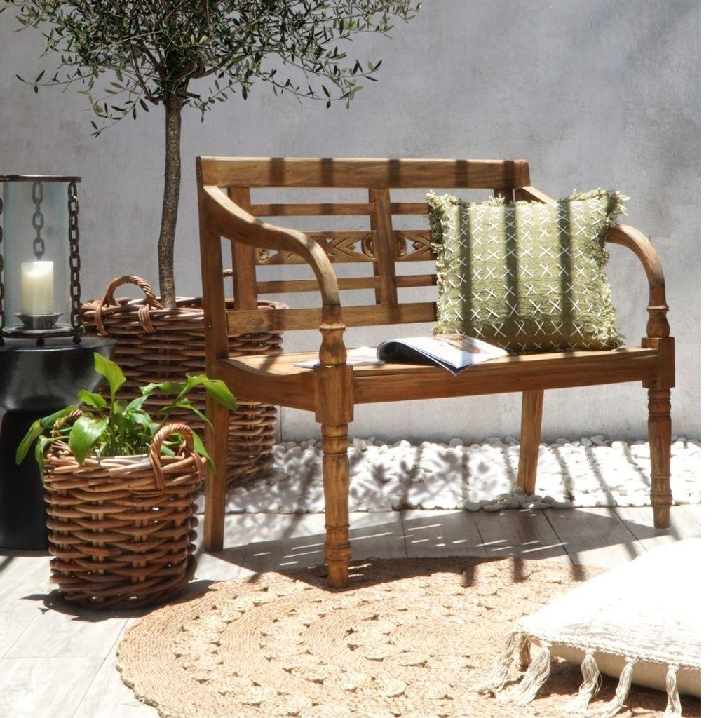 Massive Teakholz Sitzbank CHRISTOS 100cm natur Outdoor Produktbild 