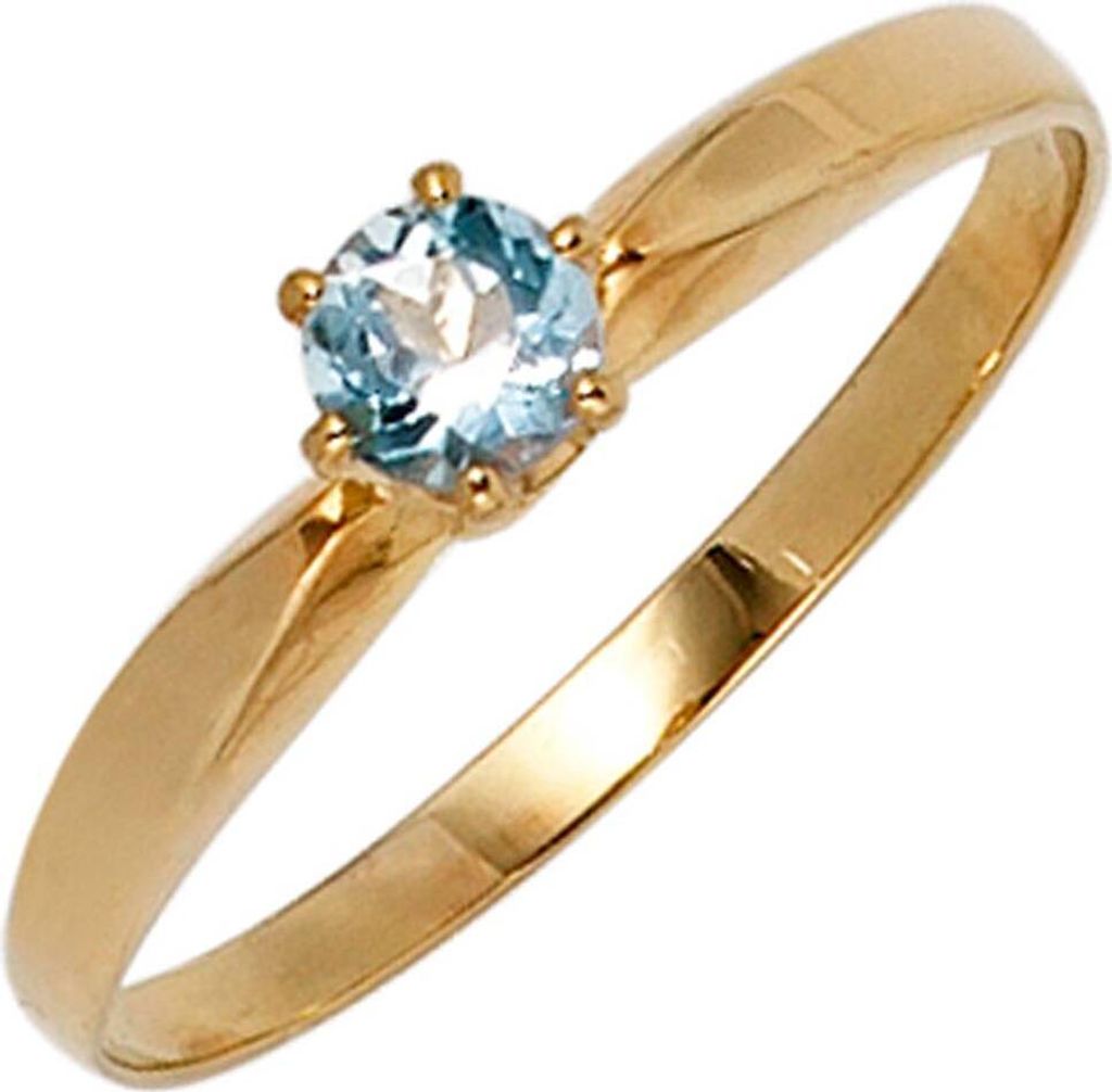 JOBO Damen Ring 585 Gold Gelbgold 1 Aquamarin hellblau Goldring Größe 60