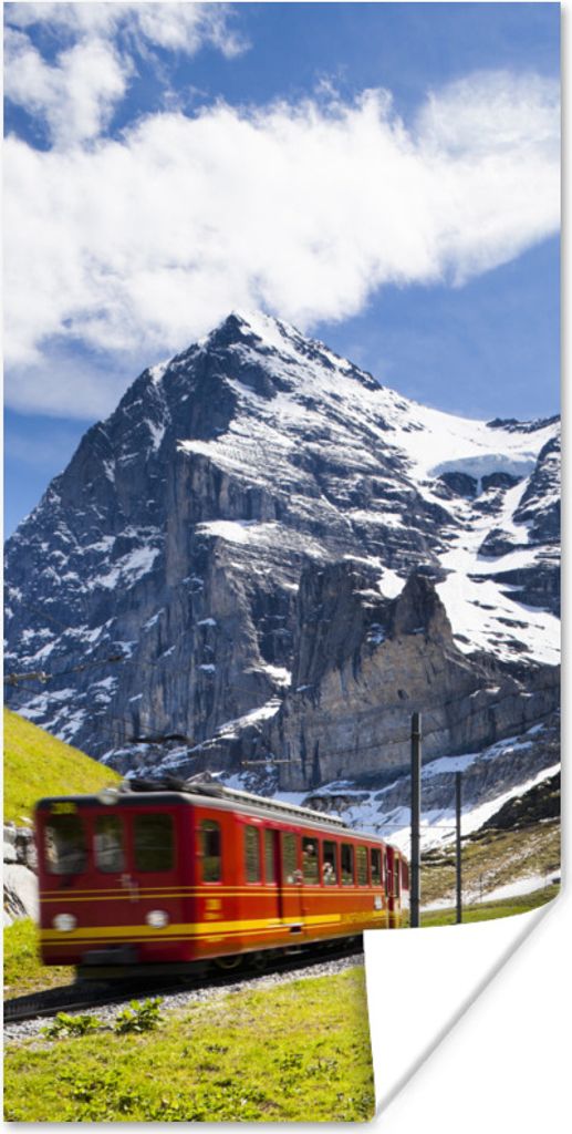 MuchoWow Poster Ein roter Zug mit Bergen im Hintergrund 75x150 cm - Dekoration für die Wände