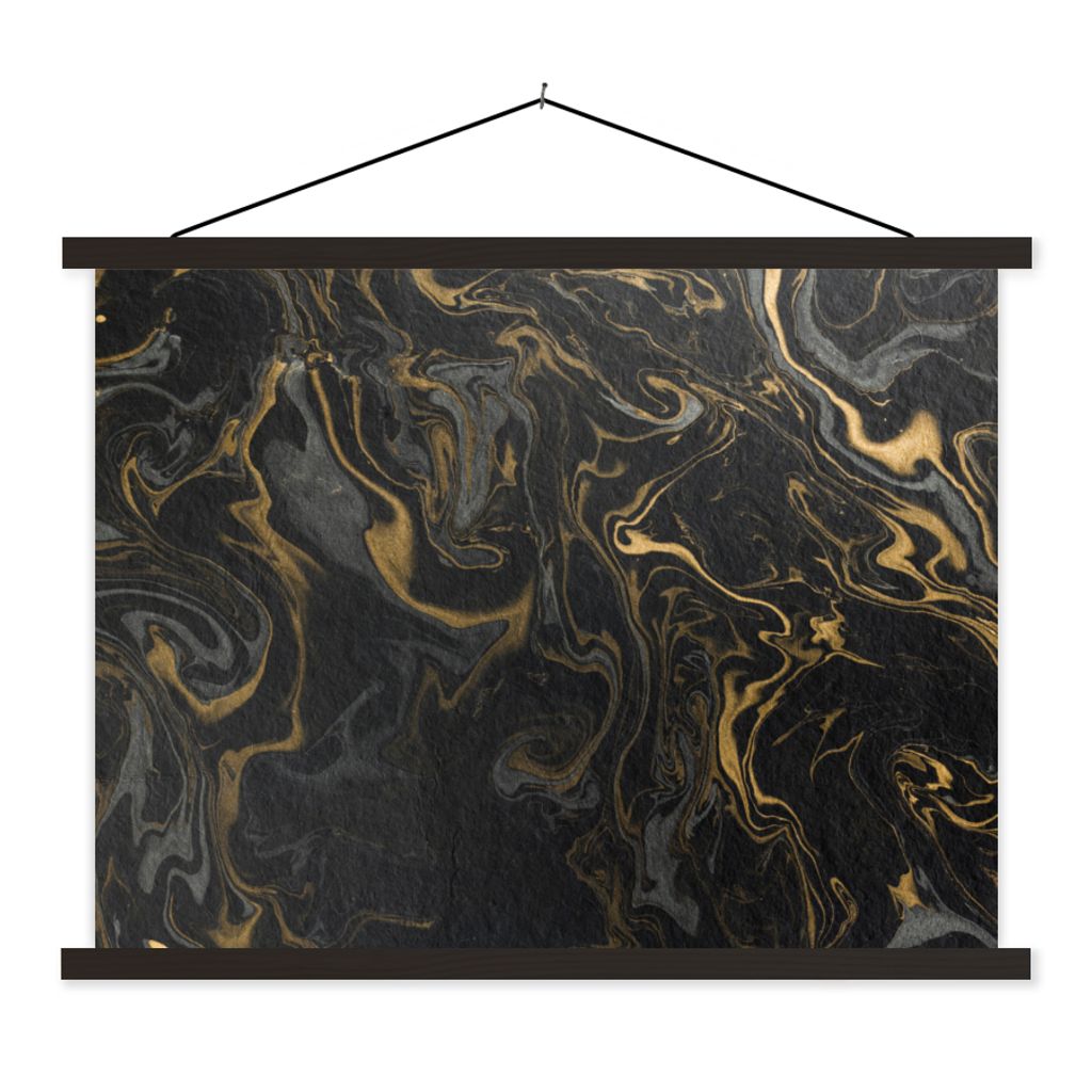 MuchoWow Textilposter Marmor - Textur - Grau - Gold - Marmoroptik - Luxus 150x113 cm mit holzfarbenen Rahmen - Poster