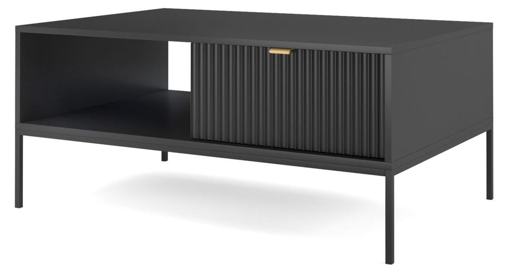 Selsey Vellore – Couchtisch mit Schublade und schwarzem Gestell, Schwarz, 104 x 68 cm