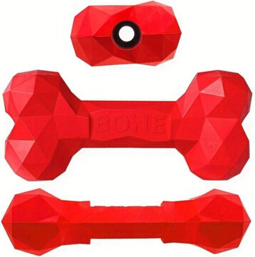 Hunde Kauspielzeug interaktiver Kauknochen, sanfte Zahnpflege für alle Rassen, robust, therapieunterstützend, befüllbar, rot (S)