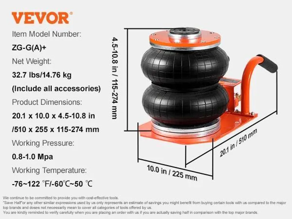 Cric de levage pneumatique 3T pour changement de pneus et entretien auto