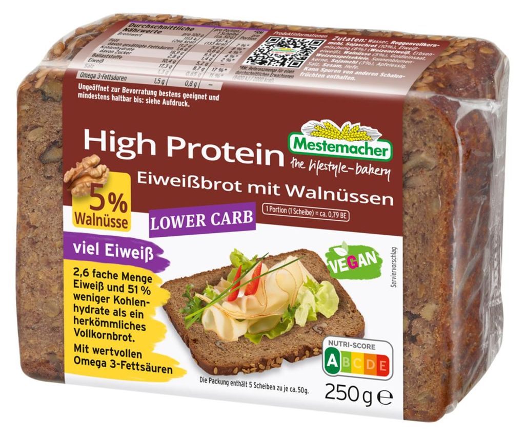 Pane proteico Mestemacher con noci senza conservanti 250g Immagine del prodotto 