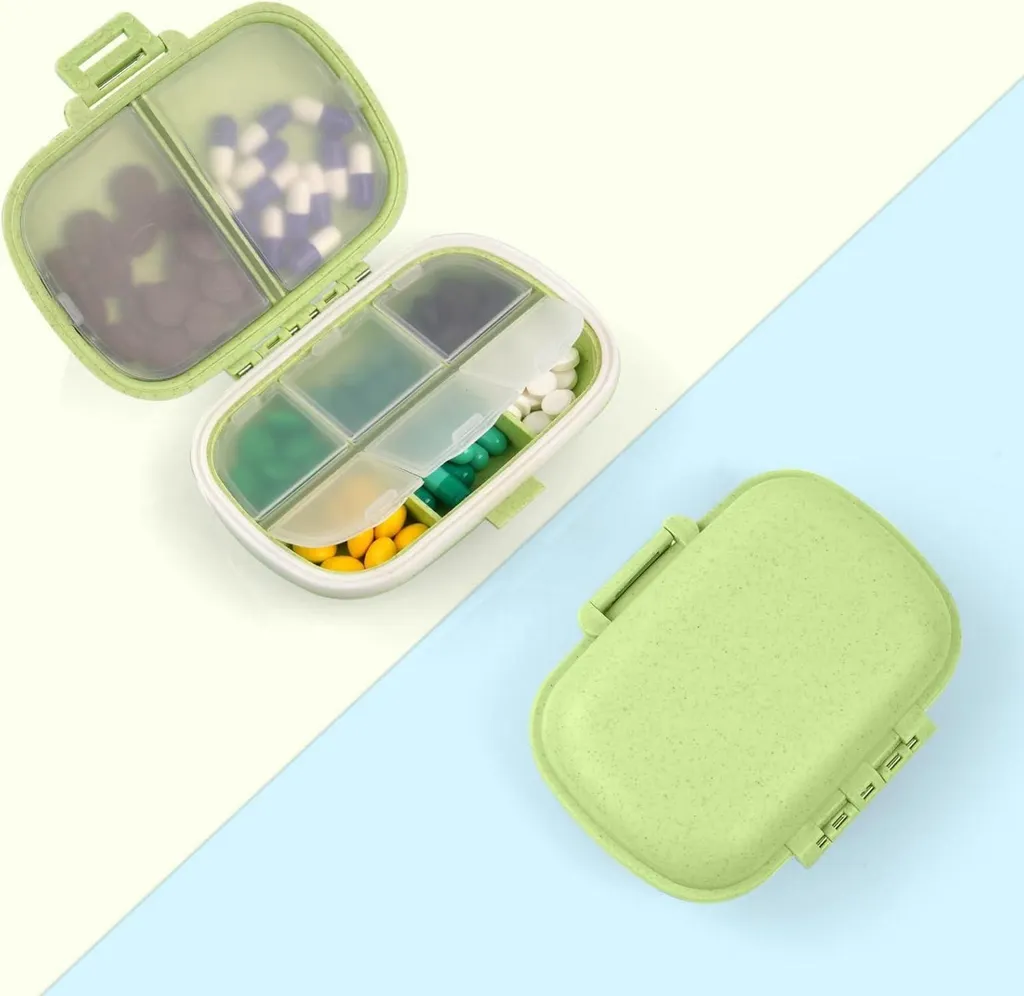 Mini Portapillole da Viaggio ACWOO 8 Scomparti Verde | Tascabile e Sicuro