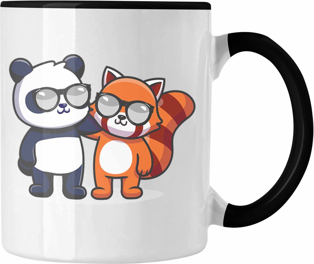 Trendation - Freunde Roter Panda Tasse Musik Kinder Geschenkidee für Jungs Mädchen Lustige Grafik (Schwarz)