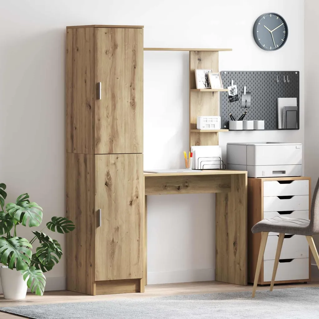 Bureau Double 2 pcs Chêne Artisan : Finition Boisée et Structure Durable