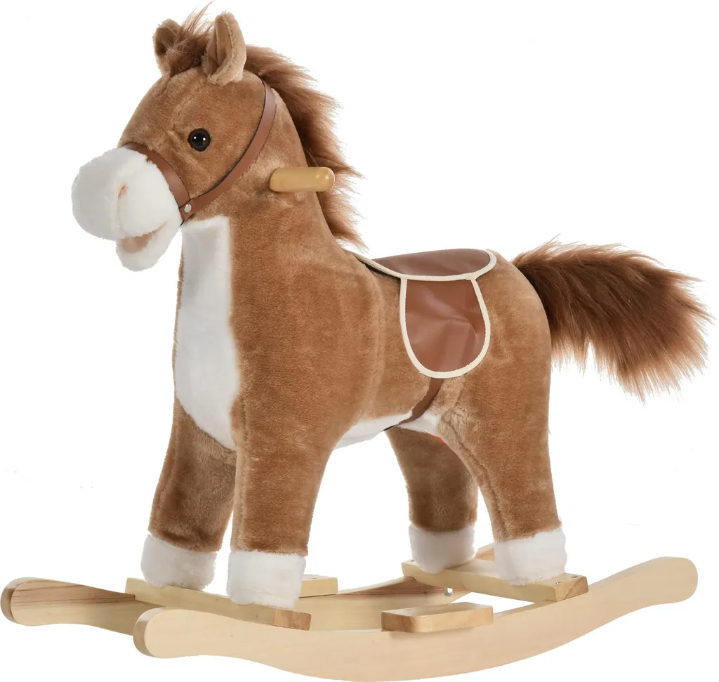 Cheval à Bascule Sécurisé en Bois et Peluche Douce pour Jouer sans se Blesser