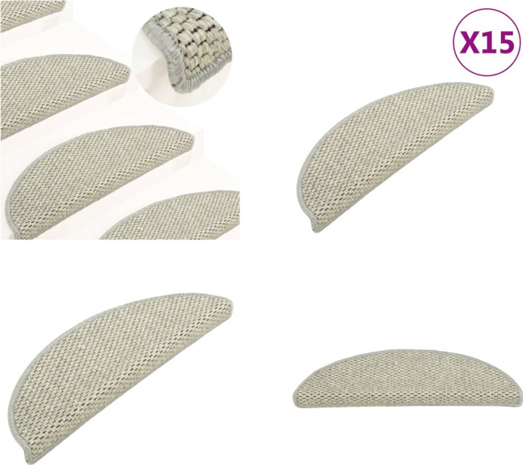 vidaXL Treppenmatten Selbstklebend Sisal Optik 15 Stk. 56x17x3 cm Grau - Stufenmatte - Stufenmatten - Stufenteppich - Stufenteppiche
