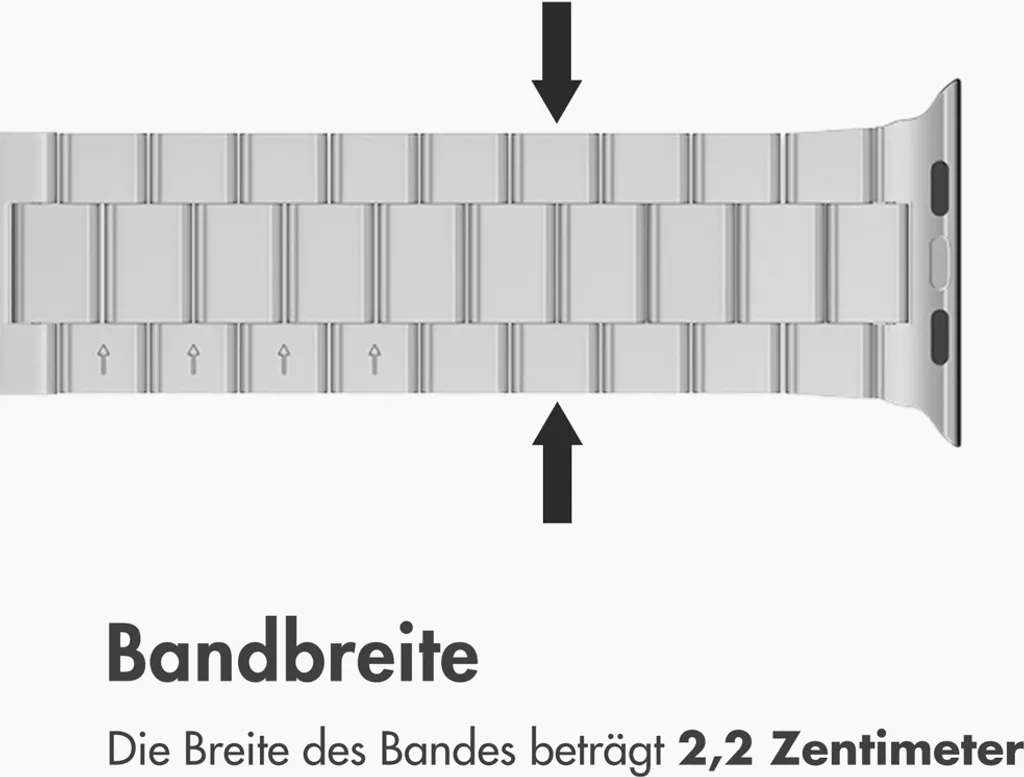 Watch 10 - 46 mm, Watch 1 - 42 mm, Watch 2 - 42 mm, Watch 3 - 42 mm, Watch 42 mm, Watch 44 mm, Watch 4 - 44 mm, Watch 5 - 44 mm, Watch 6 - 44 mm, Watch 7 - 45 mm, Watch 8 - 45 mm, Watch 9 - 45 mm, Watch SE 2022 - 44 mm, Watch SE 2023 - 44 mm, Watch SE - 44 mm, Watch Ultra 2 - 49 mm, Watch Ultra - 49 mm Cinturino: imoshion Stahlband AW - 5