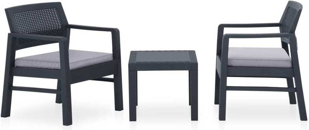 3-tlg. Garten-Lounge-Set mit Auflagen Kunststoff Grau , Gartenmöbel-Sets Design 2024