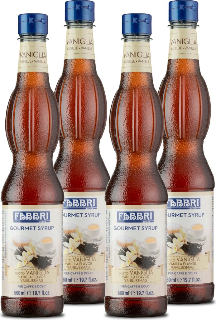 Food-United GOURMET-VANILLE-FABBRI Sirup 4x560ml PET-Flasche - Sciroppo Di Vaniglia Italien - ohne Aroma- Farb- & Konservierungsmittel geeignet fü...