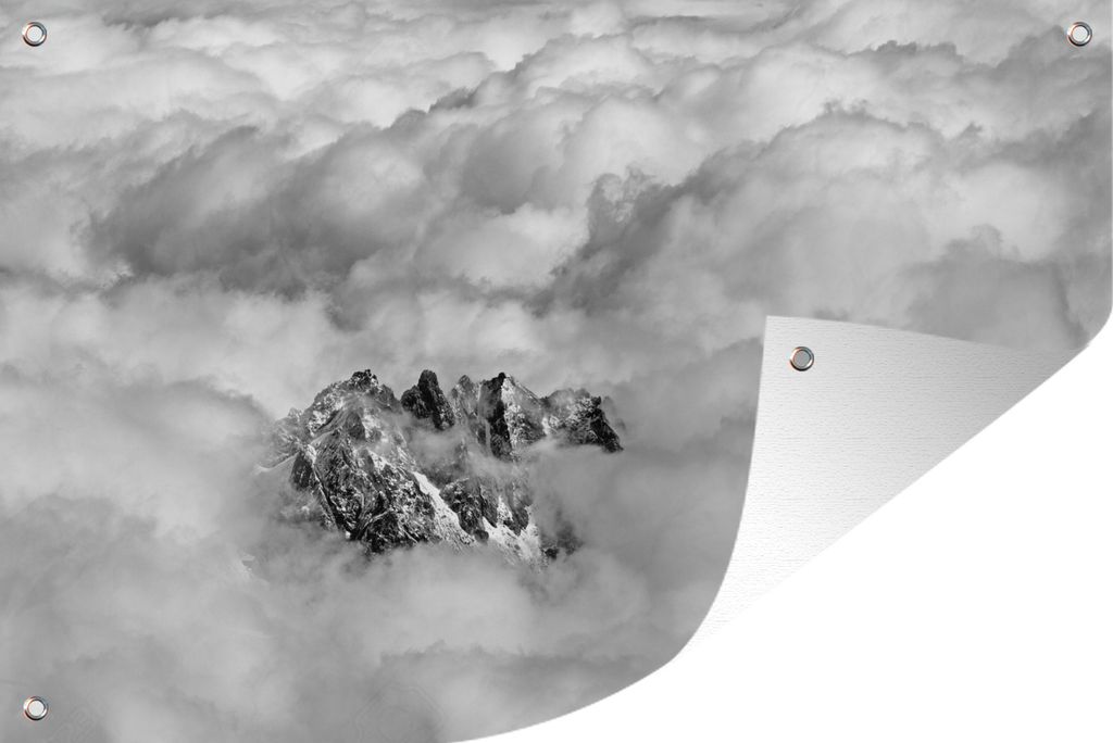 MuchoWow 120x80 cm Outdoor-Poster Gartendeko Sichtschutz Garten Poster für den Garten Der Gipfel des Mont Blanc inmitten der Wolken