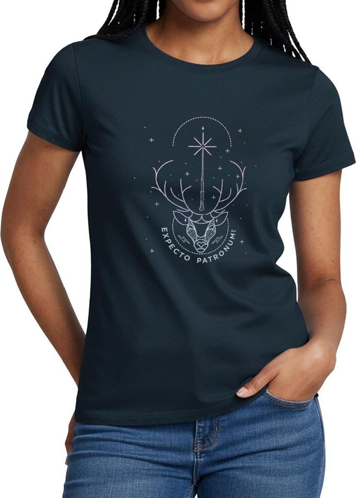 Spreadshirt Harry Potter Hirsch Expecto Patronum Frauen T-Shirt, L, Navy